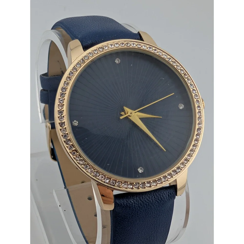 Manhattan by Croton Watch Women 36mm Gold Case‎ Blue Band- New Battery